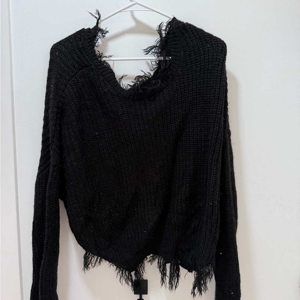 Black Distressed Knit Sweater